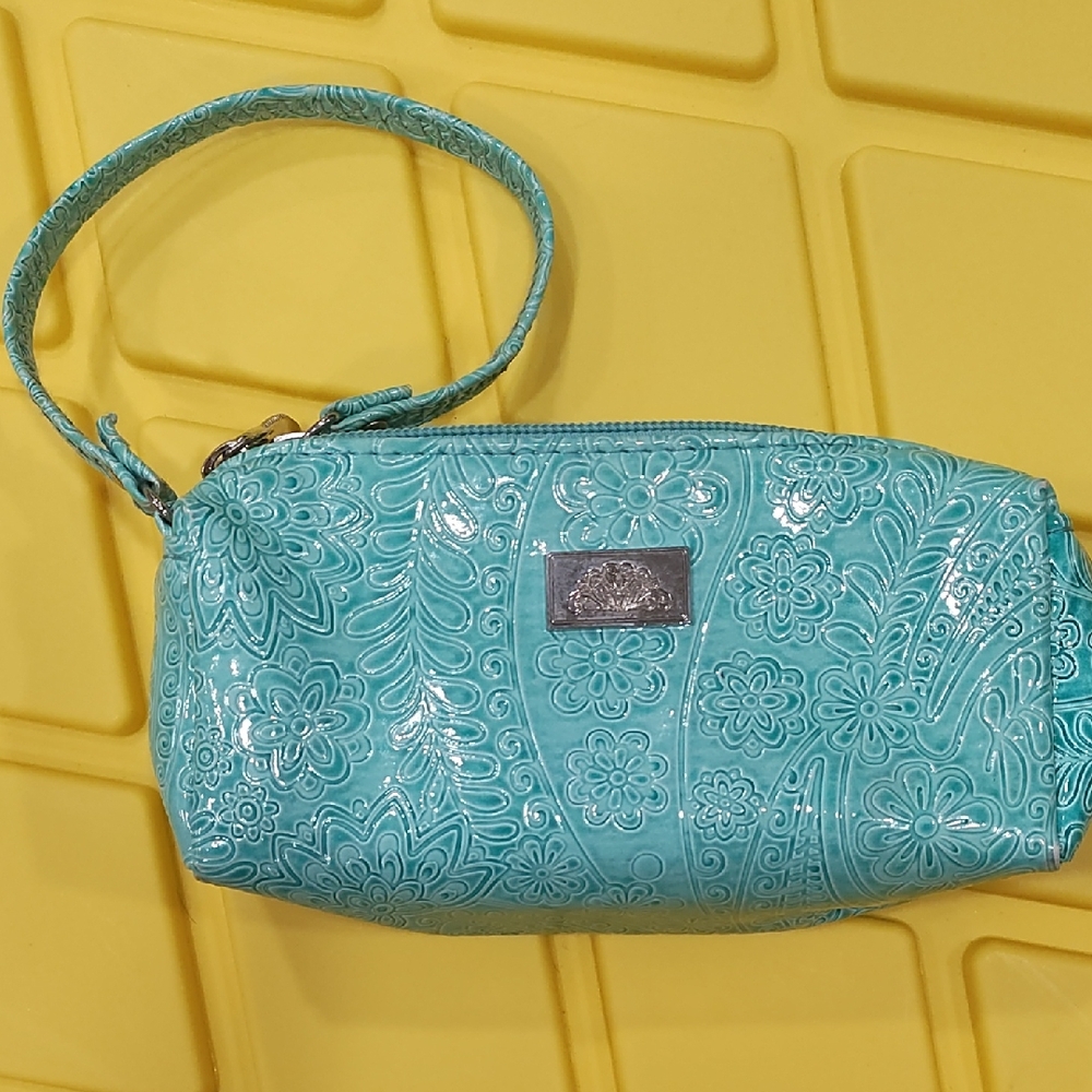 Source Unknown Turquoise Floral Embossed Clutch